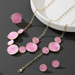 Ярко-Розовый Круглые браслеты из сплава с эмалированными звеньями, серьги-гвоздики, ожерелья с подвесками и комплекты колец, золотые, ярко-розовый, 430 мм & 165 мм & 16 мм & 18 мм