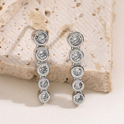 Платина Серьги-гвоздики из циркония, плоско-круглые, платина, 21x5 мм