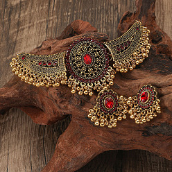 Oval Ожерелье и серьги-подвески из цинкового сплава, страз и пластикового жемчуга в стиле бохо, античное золото , овальные, 400 мм и 32x29 мм