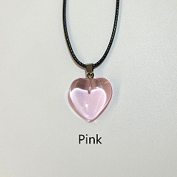 Бледно-Розовый Стеклянный кулон в форме сердца, ожерелья из вощеного шнура для женщин и мужчин, розовый жемчуг, 17.72 дюйм (45 см)