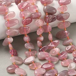 Розовый Кварц Природного розового кварца нитей бисера, слеза, Топ пробуренной, с бисером, 10~28x8~12x4~8 мм, отверстие : 0.9 мм, около 42~44 шт / нитка, 15.16''~15.55'' (38.5~39.5 см)