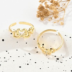 Настоящее золото 18K Латунные кольца-манжеты для женщин, без кадмия, без никеля и без свинца, сердце, реальный 18 k позолоченный, 8.5 мм, внутренний диаметр: 18 мм