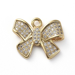 Золотой Латунные микро проложить кубического циркония подвески, бантом, прозрачные, золотые, 14x17x3.5 мм, отверстие : 1.6 мм