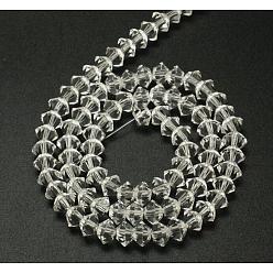 Clear Electroplate Glass Beads Strands, Full Pearl Luster Plated, Faceted, Bicone, Clear, 6x4mm, Hole: 1mm