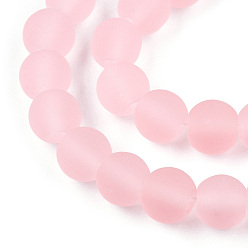 Pink Transparent Glass Beads Strands, Frosted, Round, Pink, 6~6.5mm, Hole: 1.4mm, about 67~70pcs/strand, 14.76 inch~15.16 inch(37.5~38.5cm)