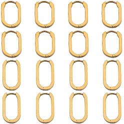 Golden 8 Pairs 2 Colors 304 Stainless Steel Huggie Hoop Earrings, Oval, Golden, 17~21.5x12~12.5x3mm, Pin: 1mm, 4pairs/style