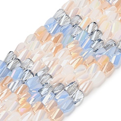 Персиковый Слойка Гальванические стеклянные бусины, твист, граненые, розовые, 7x4.5x4 мм, отверстие : 1.2 мм, около 60 шт / нитка, 16.34'' (41.5 см)
