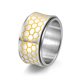 Нержавеющая Сталь Цвет 304 Вращающиеся светящиеся кольца из нержавеющей стали для мужчин, соты, Кольцо-спиннер для успокоения беспокойства, медитации, цвет нержавеющей стали, размер США 10 (19.8 мм)