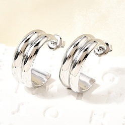 Нержавеющая Сталь Цвет 304 из нержавеющей стали серьги, двухслойный с-образный, цвет нержавеющей стали, 20x22x8 мм