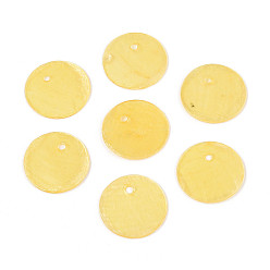 Желтый Шармы-диски из натуральной ракушки капиз, окрашенные распылением, желтые, 15x0.5~1 мм, отверстие : 1.2~1.5 мм