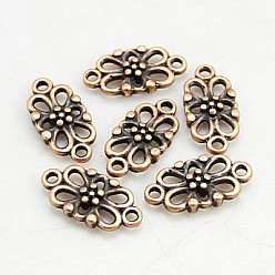 Красная Медь Тибетского стиля ссылки / разъемы, компоненты для люстры, цветок, без свинца и без кадмия, Красная медь, 16x8x3.5 мм, отверстие : 1.5 мм, 1718 шт / кг
