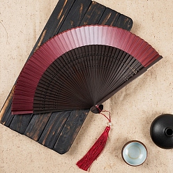 FireBrick Chinese Style Folding Fan with Tassel, Bamboo Hand Fan for Party Wedding Dancing Decoration, FireBrick, 215mm