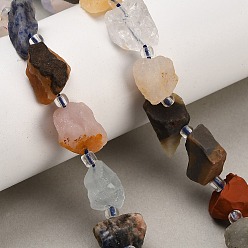 Mixed Stone Natural Mixed Stone Beads Strands, Raw Rough, Nuggets, with Seed Beads, 13~23x12~16x6~13mm, Hole: 1mm, about 11~13pcs/strand, 7.44''(18.9cm)~7.99''(20.3cm)