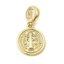 Настоящее золото 18K Латунные европейские подвески с подвесками, религия святой Бенедикт круглая медаль с большим отверстием подвески, долговечный, без кадмия и без свинца, стойки покрытие, реальный 18 k позолоченный, 25 мм, отверстие : 4.5 мм