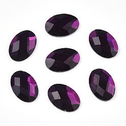 Фиолетовый Стеклянные кабошоны с гальванического покрытием, плоская задняя и задняя, граненые, овальные, фиолетовые, 14x10x4 мм