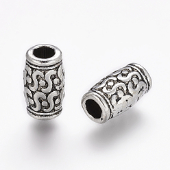 Antique Silver Tibetan Style Zinc Alloy Beads, Lead Free & Cadmium Free, Tube, Antique Silver, 12x7mm, Hole: 3.5mm