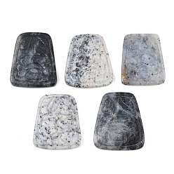 Prussian Blue Natural Agate(Dyed & Heated) Carved Pendants, Trapezoid with Flower Charms, Prussian Blue, 34~37x30~32x5~6mm, Hole: 1.2mm