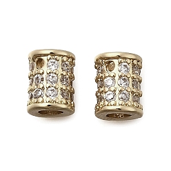 Настоящее золото 18K Латунные микро проложить кубического циркония бусы, колонка, реальный 18 k позолоченный, 7.5x6 мм, отверстие : 2.8 мм