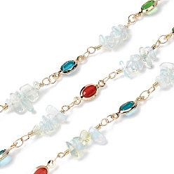 Опал Латунные цепные цепи, со стеклянными и синтетическими опалитовими бусинами, долговечный, пайки, золотые, с катушкой, 13.5x5x2.5 мм, около 16.40 футов (5 м) / рулон