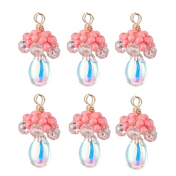 Pink Подвески из стеклянных бусин в виде медуз, с акриловыми бусинами под жемчуг и медной проволокой, розовые, 18~19.5x10~11 мм, отверстие : 3.5 мм