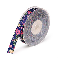 Полуночно-синий Цветочный односторонние печатные полиэстер грогрен ленты, темно-синий, 5/8 дюйм (16 мм), около 100 ярдов / рулон (91.44 м / рулон)