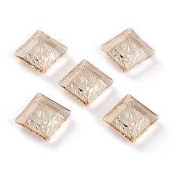 Золотая Тень Подвески из тисненого стекла со стразами, аномалия тисненого стиля, ромб, граненые, золотые тени, длина диагонали: 19 мм, длина стороны: 14 мм, 19x19x5 мм, отверстие : 1.2 мм