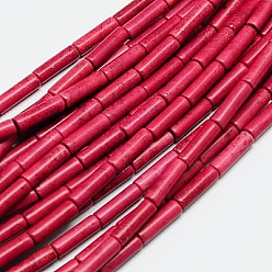 Светло-Вишневый Синтетических нитей бирюзовые бусы, окрашенные, колонка, светло-вишневый, 13x4 мм, отверстие : 1 мм, около 32 шт / нитка, 16 дюйм