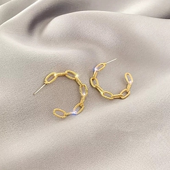 Golden Alloy Earrings for Women, with 925 Sterling Silver Pins, Golden, 18x12mm