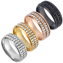 Mixed Color 4Pcs 4 Colors 201 Stainless Steel Rhinestone Finger Rings, Mixed Color, 8mm, US Size 11(20.6mm), 1pc/color