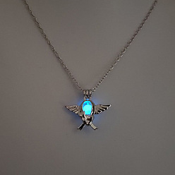 Wing Сплав с люминесцентной смоляной бусиной внутри подвески ожерелья для женщин и мужчин, платина, детские ножки с крыльями, 17.72 дюйм (45 см)