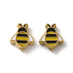 Настоящее золото 18K 304 из нержавеющей стали эмаль бисер, Пчелы, реальный 18 k позолоченный, 12.5x11x4 мм, отверстие : 1.2 мм