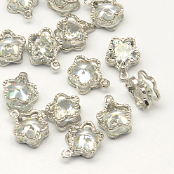 Platinum Flower Alloy Charms, with Cubic Zirconia, Platinum, 12x9x5mm, Hole: 1mm
