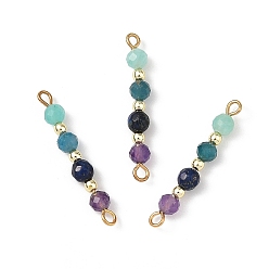 Mixed Stone Natural Amazonite/Amethyst /Electroplate Non-magnetic Synthetic Hematite /Lapis Lazuli/Apatite and 304 Stainless Steel Connector Charm, Round Link, 30x4.5x4.5mm, Hole: 1.8mm