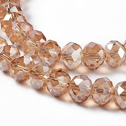 Camel Handmade Glass Beads, Faceted Rondelle, Camel, 10x7mm, Hole: 1mm, about 70~72pcs/strand