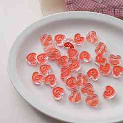 Коралловый Акриловые эмалевые бусины, сердце с улыбающимся лицом, коралл, 18.2x20.6x8 мм, отверстие : 3.5 мм