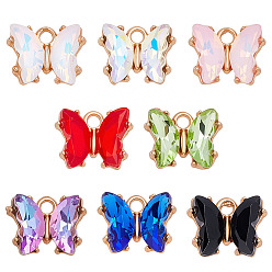 (52) Непрозрачная лаванда 32шт 8 цвета сплава стеклянные подвески, очарование бабочки, граненые, золотые, разноцветные, 10x13x4.5 мм, отверстие : 1.6 мм, 4 шт / цвет
