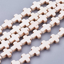Античный Белый Синтетических нитей бирюзовые бусы, крестик, окрашенные, старинный белый, 10~10.5x8~8.5x3.5~4 мм, отверстие : 1 мм, около 38 шт / нитка, 15 дюйм