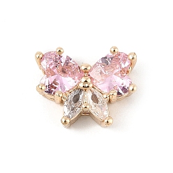 Pink Латунные микро проложить кубического циркония подвески, бабочки прелести, без свинца и без кадмия, долговечный, розовые, 10.5x13.5x5.5 мм, отверстие : 1 мм