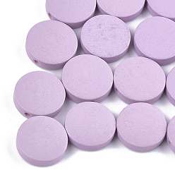 Лиловый Расписные бусины из натурального тополя, плоско-круглые, сирень, 15x4.5 мм, отверстие : 1.2 мм