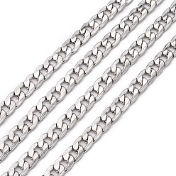 Stainless Steel Color Tarnish Resistant 304 Stainless Steel Curb Chains, Unwelded, Faceted, Stainless Steel Color, 9mm