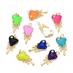 (52) Непрозрачная лаванда Кулоны с эмалью из латуни с прозрачным кубическим цирконием, с целью перехода в кольце, без кадмия, без никеля и без свинца, реальный 16 k позолоченный, сердце, разноцветные, 24.5x13x3.5 мм, Перейти кольцо: 5x1 мм, 3 мм внутренним диаметром