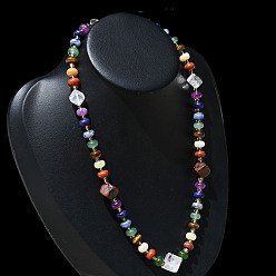 (52) Непрозрачная лаванда Ожерелья из бусин из натуральной красной яшмы, красного агата, кварцевого кристалла, зеленого авантюрина, голубого топазового камня, нефрита, красного дерева, обсидиана, тигрового глаза и синтетического малахита, разноцветные, 18.50 дюйм (47 см)