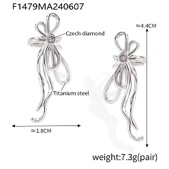 Нержавеющая Сталь Цвет Серьга-манжета из нержавеющей стали, с кубического циркония, для женщин, бантом, цвет нержавеющей стали, 44x18 мм
