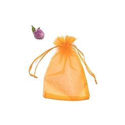 Оранжевый Прямоугольные сумки для хранения подарков из органзы на шнурке, оранжевые, 18x13 см