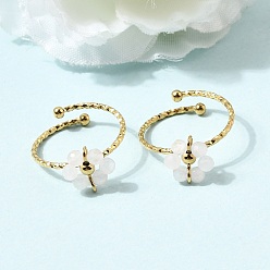 Другие Нефриты Регулируемые 304 кольца-манжеты из нержавеющей стали, натурального нефрита и других материалов, цветок, ионное покрытие (ip), реальный 18 k позолоченный, 17 мм