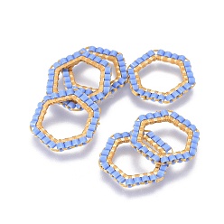 Васильковый Японский бисер miyuki & toho ручной работы, с 304 кольцами из нержавеющей стали, Ткацкий станок, шестиугольник, золотые, васильковый, 15~15.5x16x1.8~2 мм