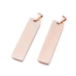 Розовое Золото Ионное покрытие (ip) 304 подвески из нержавеющей стали, штамповка пустой метки, прямоугольные, розовое золото , 41x10x1.4 мм, отверстие : 4x7 мм