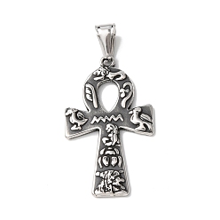 Античное Серебро 304 из нержавеющей стали большие кулоны, анкх крест очарование, античное серебро, 51.5x30x3 мм, отверстие : 11x5 мм