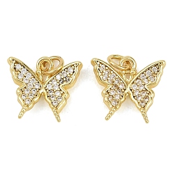 Настоящее золото 18K Латунные микропаве прозрачные кубические циркониевые подвески, бабочки прелести, реальный 18 k позолоченный, 11.5x12.5x2.5 мм, отверстие : 2.5 мм