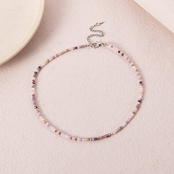 Темная Орхидея Ожерелья из граненых круглых стеклянных бусин в стиле бохо для женщин, платина, темные орхидеи, 16.06 дюйм (40.8 см)